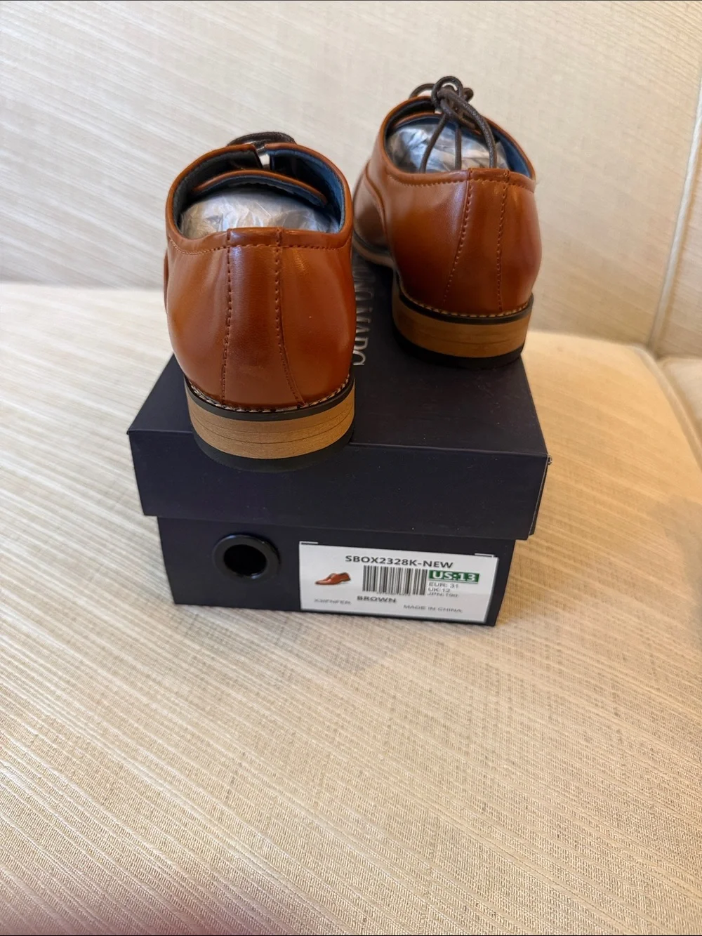 Boys Tan Leather Dress Shoes